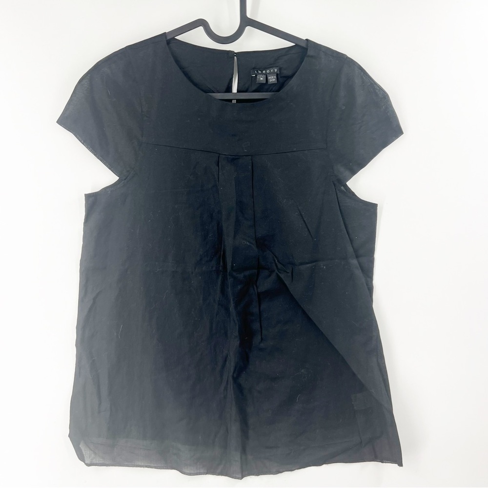 ✅ THEORY BLACK CAP SLEEVE 100% COTTON‎ TOP SIZE MEDIUM